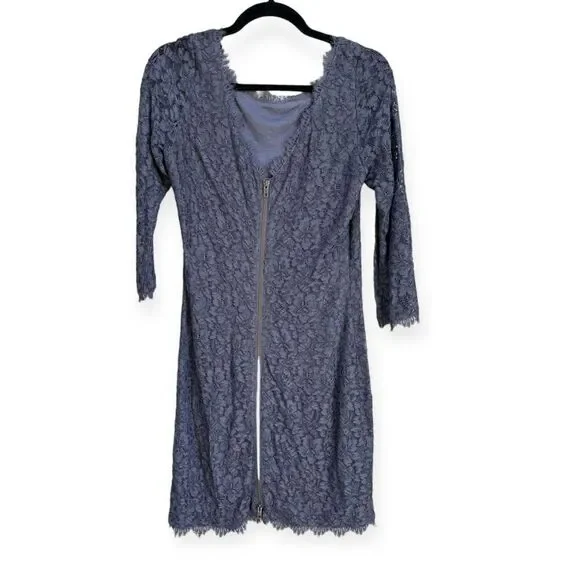 ☀️SALE☀️ Diane Von Furstenberg Zarita Grey Lace Back Zip Dress Size: 10 - Picture 4 of 9